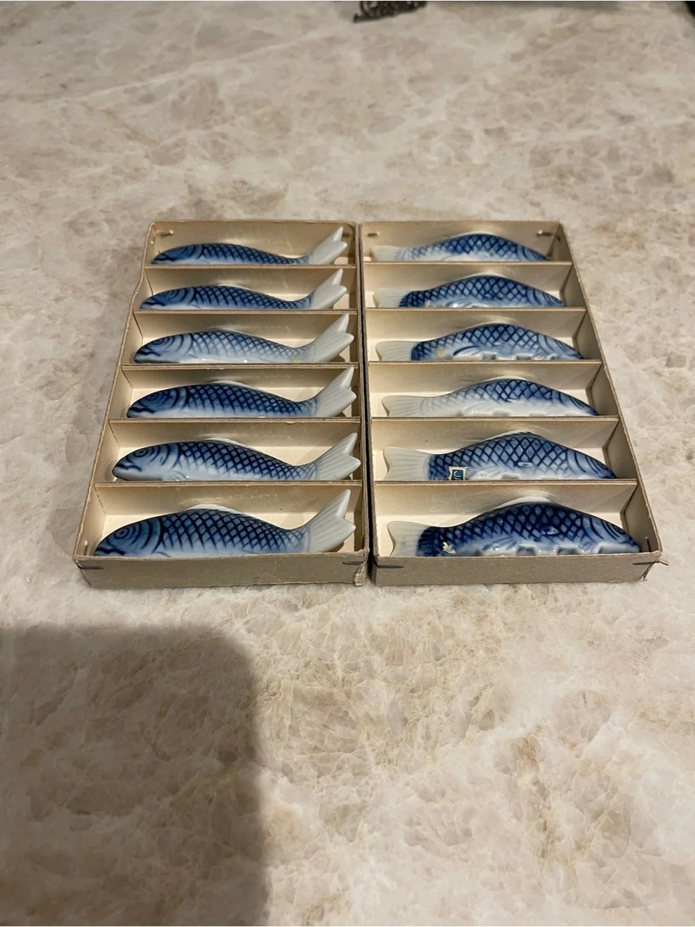 Blue Ceramic Fish Chopstick Rests - Set of 12